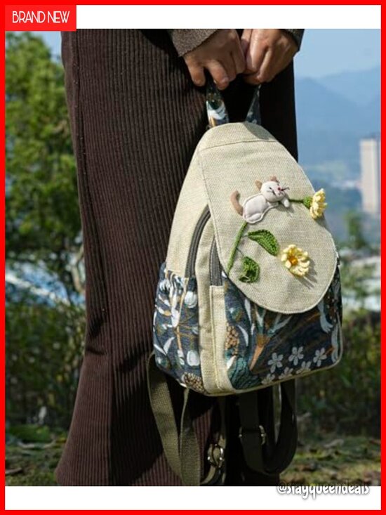 Women\'s Boho Canvas Backpack Purse Convertible Sling Bag Handbag Mini Backpack